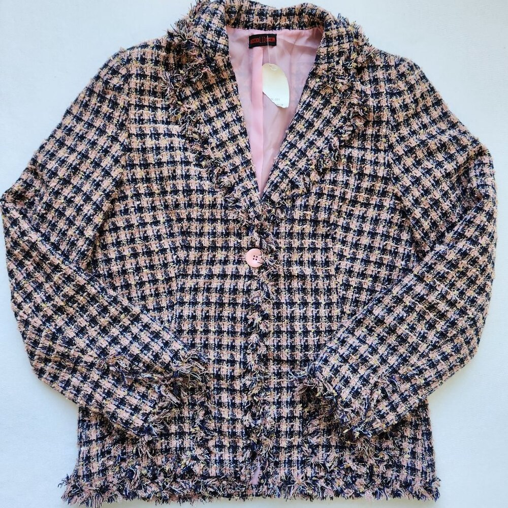 Elegant Tweed Blazer - Pink and Black